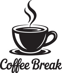 Steaming coffee cup and saucer vector with "Coffee Break" text for cafe menus or office signage