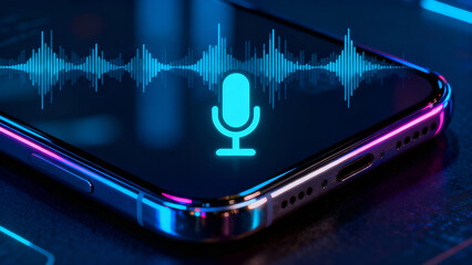 Close-up view of a smartphone displaying a voice recording interface, perfect for app showcases or tech articles.