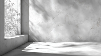 “White and grey studio wall background with soft window shadows, perfect for showcasing products or adding text.”
