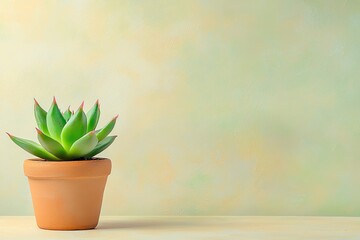 Potted Succulent Plant on Table with Neutral Background for Design