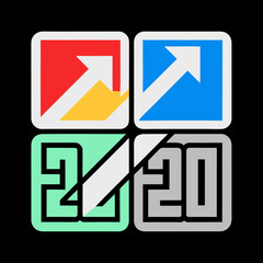 Four Square Icons With Arrows And Numbers 2020 In Different Colors