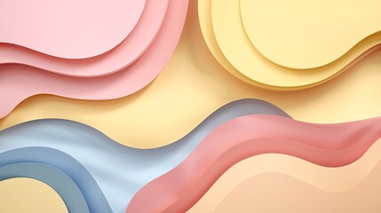 Pastel Paper Cut Background with Dynamic Waves and Flowing Shapes