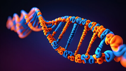 A Captivating Close-Up of a Vibrant Orange and Blue DNA Strand, Revealing the Intricate Beauty of Genetic Code and the Building Blocks of Life with Precision Focus