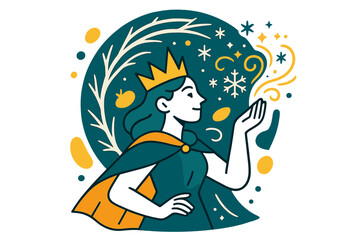 Frozen Queen's Radiance. Frozen light. The queen raises her hand as snow swirls in glowing patterns around her