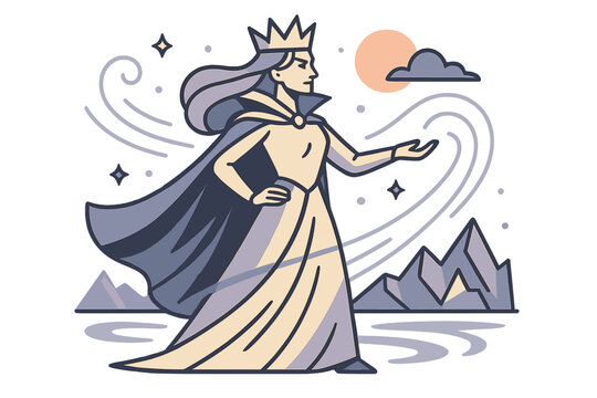 Ice Queen Elegance. Ice realm ruler. The queen stands tall against a frozen landscape, crown gleaming under a