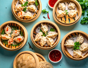 Dimsum in a bowl with Chili oil 