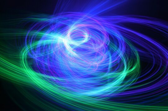 Abstract light painting swirling blue green energy
