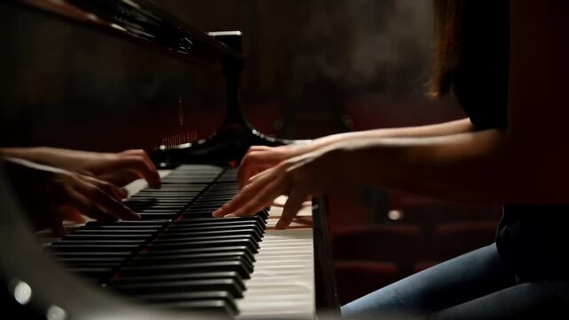Close up of a pianist's hands playing a grand piano Stock Video