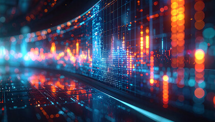 Digital Data Stream: A captivating view of a data stream flowing through a futuristic digital tunnel, filled with vibrant lights and intricate circuits.