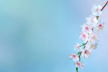 Blooming Cherry Blossom Branch on Soft Blue Background Perfect for Spring