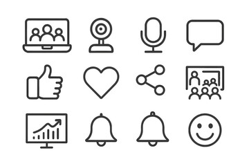 Virtual Engagement Icons. Virtual audience engagement. Line outline icon set of virtual audience engagement: