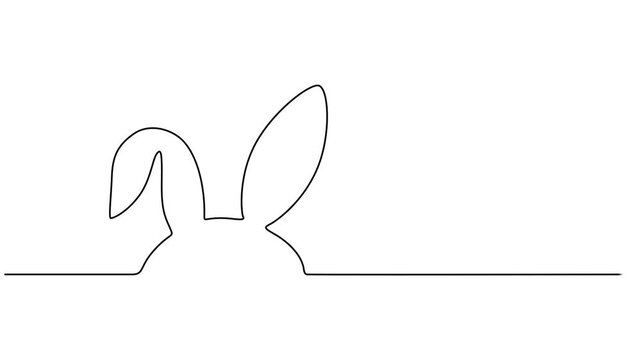 Animated do-it-yourself drawing of one continuous line of bunny ears on a white background. Animation of a single line drawing of a rabbit ears. Continuous contour movement of a rabbit ears. minimal.