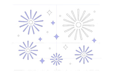 Minimalist Fireworks Display. Night Celebration Grid. Flat minimalist vector illustration of a Night