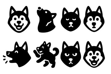 Fototapeta premium Husky Expression Icons. Dog expressions. Filled icon set of Dog expressions: happy husky, howling husky,