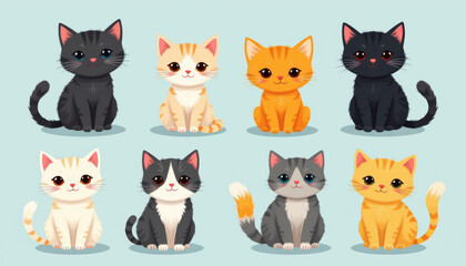 Fototapeta premium Cute cat set kitten illustration cartoon style pastel color adorable pets playful mood animal collection art kawaii vibe