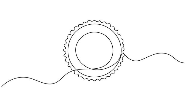 Self drawing continuous one single line animation Danger Trends Round Stamp. Full length single line 4K video clip, Grunge DANGER TRENDS stamp seals isolated on a white background. Rosette seals with.