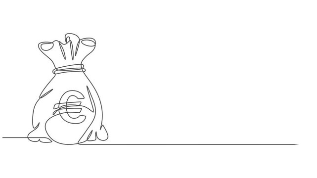 Money bag with euro sign continuous one line drawing animation, Full length animation High quality 4k video, Business symbol concept animated video. Animated technology logo. vector. Business loan.