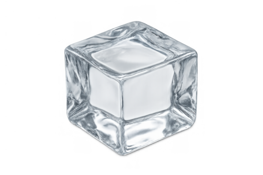 Ice cube cooling beverage ingredient, refreshing drink element, frozen water chilling effect, transparent background for design