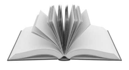 Open book with blank pages spread out symbolizing education, knowledge, and storytelling isolated PNG with Transparent Background