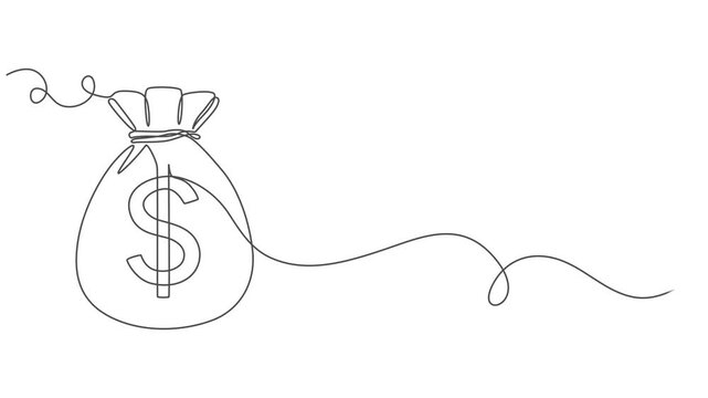 Money bag continuous one line drawing animation. Business dollar sign concept video, Full length animation High quality 4k video. bag with dollar sine, Motion design. Animated technology logo. vector.