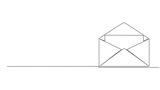 Animated self drawing of continuous line draw Red envelope with blank card. Full length one line animation. 4K, Envelope with a letter. Document, email, message,  Decoration of greeting cards, posters