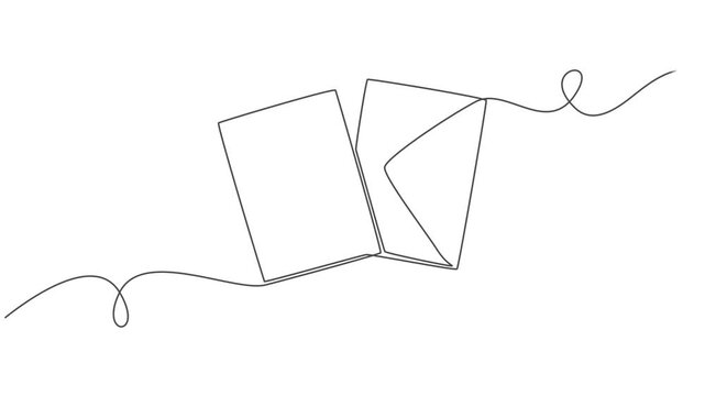 Animated self drawing of continuous line draw Red envelope with blank card. Full length one line animation. 4K, Envelope with a letter. Document, email, message,  Decoration of greeting cards, posters