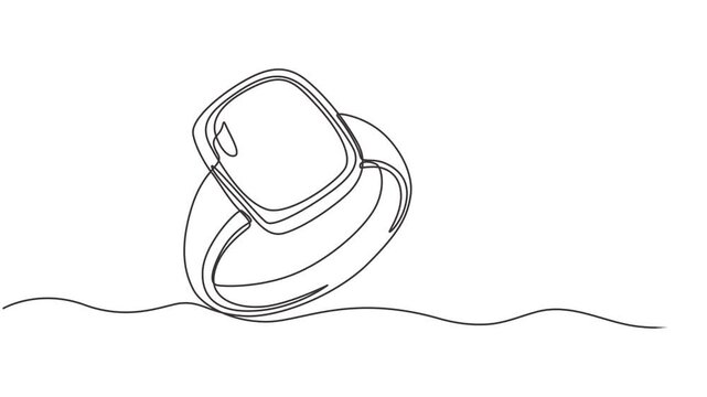 Animated self drawing of continuous line draw Wedding rings. Wedding day. Full length one line animation. 4K,  Engagement, marriage. Romantic template for invitations and cards in simple linear style.