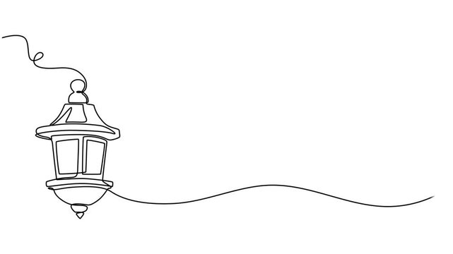 Animated self drawing of continuous line draw vintage garden lamp. Full length one line animation. 4K, Continuous one line drawing garden light, park light, or road light vector illustration, video.