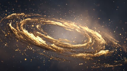 Naklejka premium Abstract Gold Galaxy Formation Against Dark Backdrop with Light Burst