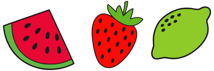 Watermelon strawberry lime fruit vector
