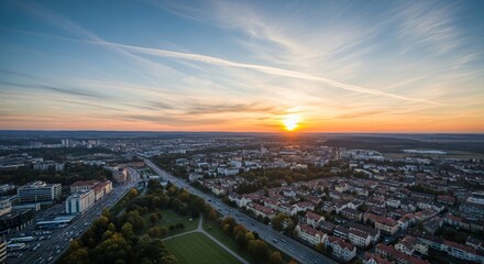 Fototapeta premium the sun is setting over the city