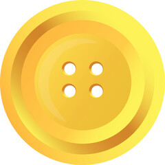 Fototapeta premium Shiny Golden Yellow Button With Four Holes In The Center Isolated On A White Background Perfect For Crafting And Sewing Projects