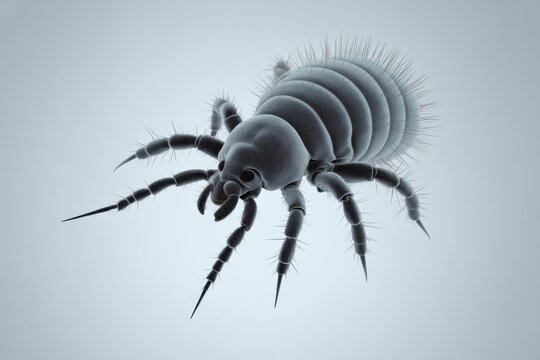 Detailed scientific visualization of a realistic louse, ideal for educational materials about parasites and hygiene, offering a clear medical reference tool