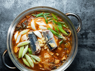 Mackerel kimchi stew in a pot