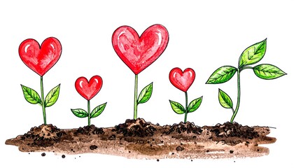 Heart-Shaped Flowers Growing in Soil - A Symbol of Love and Growth.