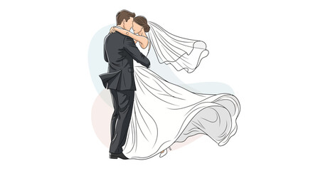 Romantic wedding bliss as bride and groom embrace in elegant dance, capturing a timeless moment of love and commitment for invitations and announcements