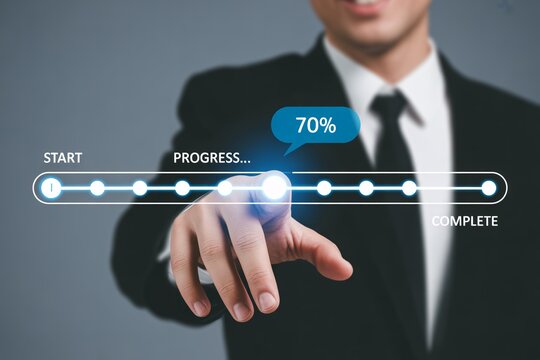 Progress bar business complete start seventy percent download loading indicator success goal on transparent background