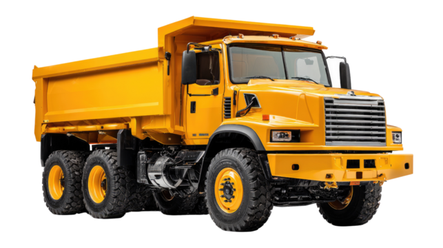 Heavy-Duty Hauler: A robust, eye-catching yellow dump truck, captured in sharp detail, embodies the strength and capability of heavy industry.