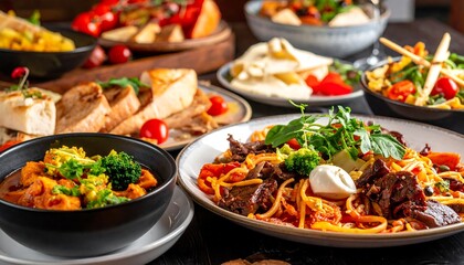 Delicious Italian Cuisine - A Feast of Pasta, Cheese, and Fresh Salads.
