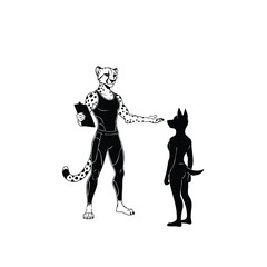 Cheetah coach silhouette training dog on white background vector fitness instructor sport workout concept isolated