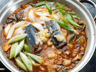 Mackerel kimchi stew in a pot