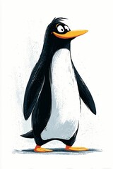 Obraz premium Happy cartoon penguin isolated on white background stands smiling