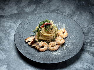 Pasta with Shrimp on a Plate