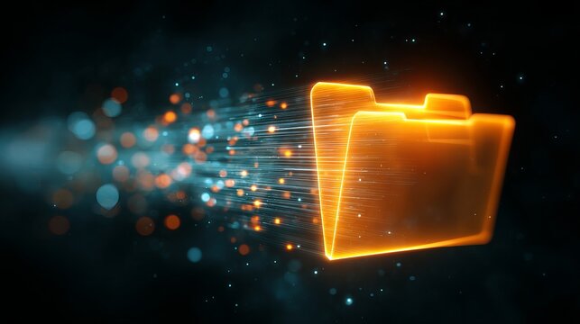 Experience lightning-fast data transfer with this vibrant neon folder icon, ideal for tech companies and modern digital solutions, download now!