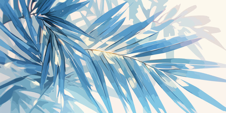 Feuilles de palmier bleues stylis&eacute;es avec des ombres douces, un design abstrait et moderne.