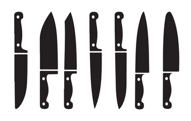 eight black kitchen knife silhouettes chefs paring utility 