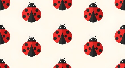 Fototapeta premium Red Ladybug Seamless Vector Pattern Background