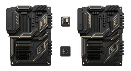 Set of futuristic control panel elements detailed vector illustration for sci-fi game design isolated on white background