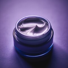 Luxurious moisturizer promises radiant skin and youthful glow in elegant glass jar under soft violet light