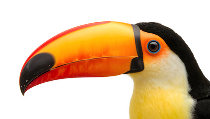 Naklejka premium Colorful closeup of toco toucan with vibrant beak and bright plumage isolated on the transparent background